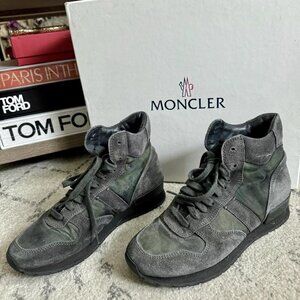 $750 MONCLER Hiking Sneaker Ankle Boots - Black & Green - Size 39
